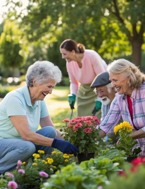 A group of residents participating in a community event at Pathway Homes, fostering a sense of belonging and camaraderie.